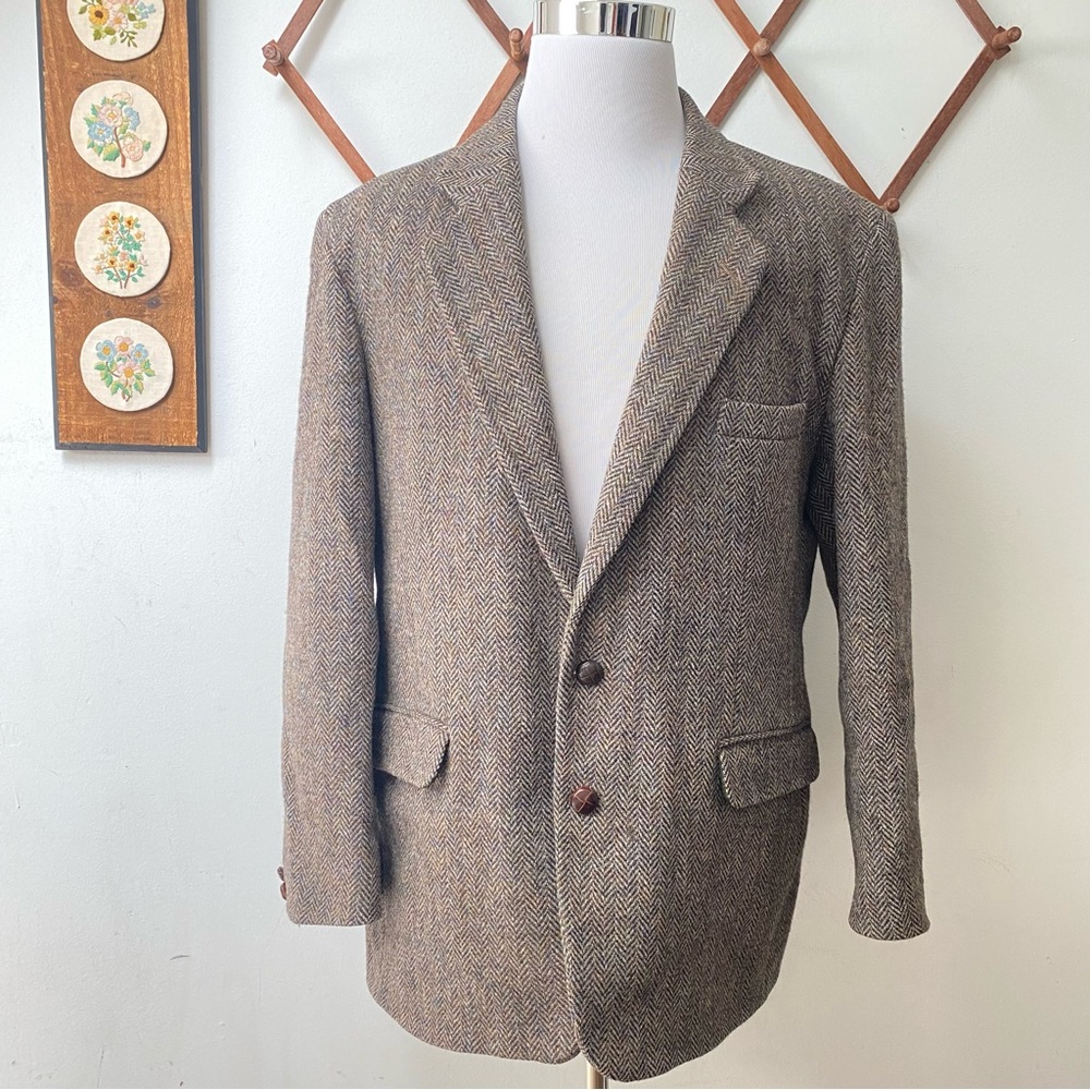 Harris Tweed Wool Herringbone Blazer Made In England